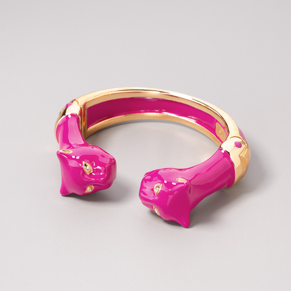 Złocona bransoletka z dwiema głowami panter z cyrkoniami. PORÓŻNIONE