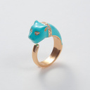 Otwarty pozłacany pierścionek z turkusową głową pantery. DZIKA ROZKOSZ