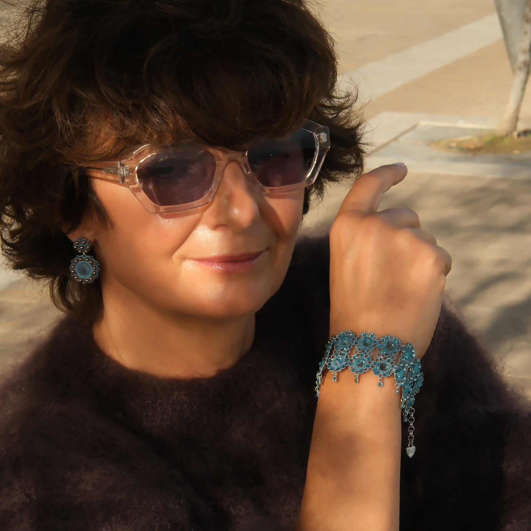 Bransoletka z modułów w delikatnym błękicie z kryształkami. GIRO IN GONDOLA