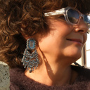 Złocone kolczyki z błękinym matowym kryształem. WENECKA MGIEŁKA