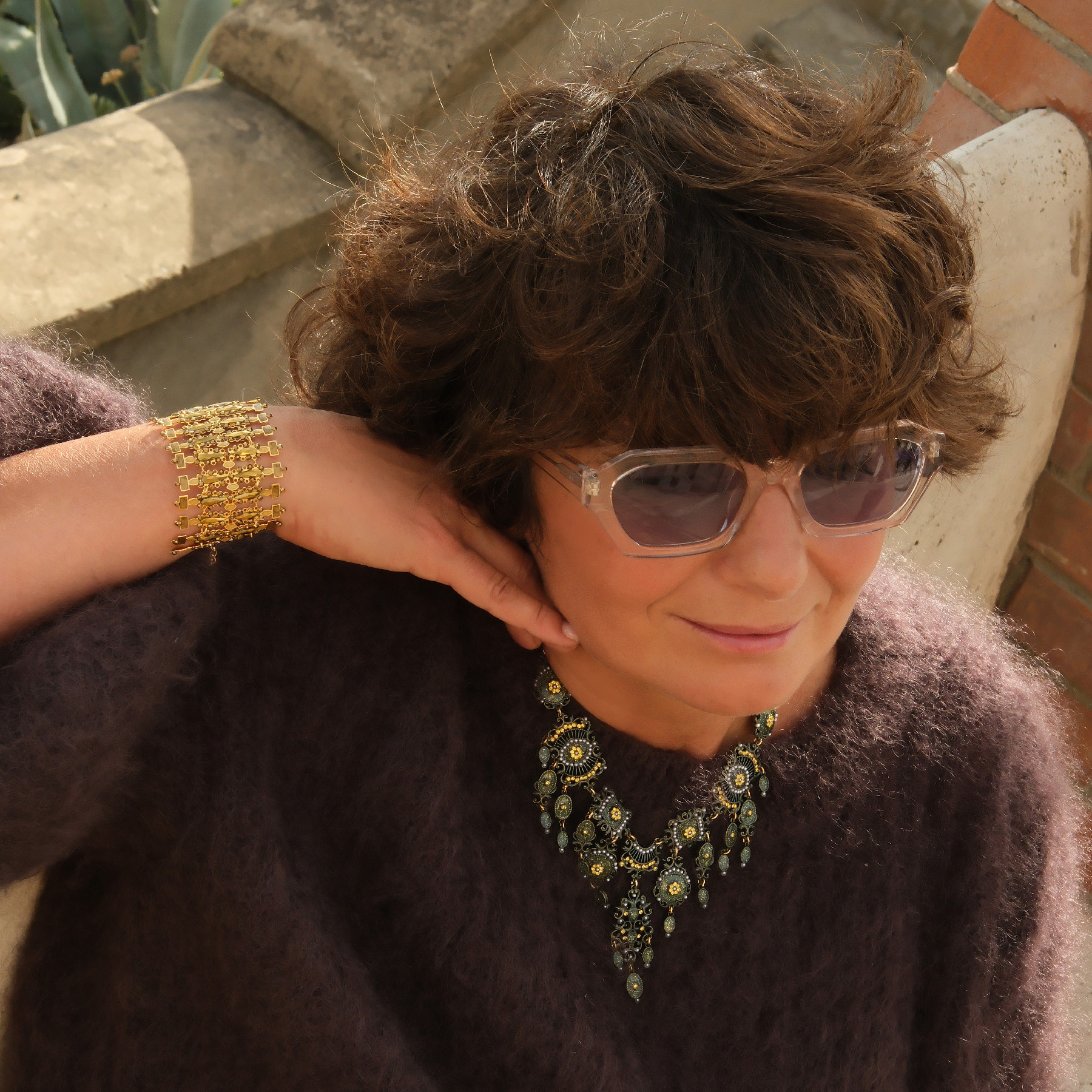 Bransoletka z modułów w ciepłym złocie z kryształkami. PAŁAC DOŻÓW