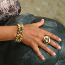 Pozłacany pierścionek z księżycem, perłą i kryształkiem. PERLA DI NOTTE