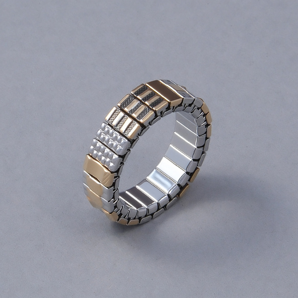 Wąski pierścionek z częściowo pozłacanych ogniw ze stali. SZKLANY DOM