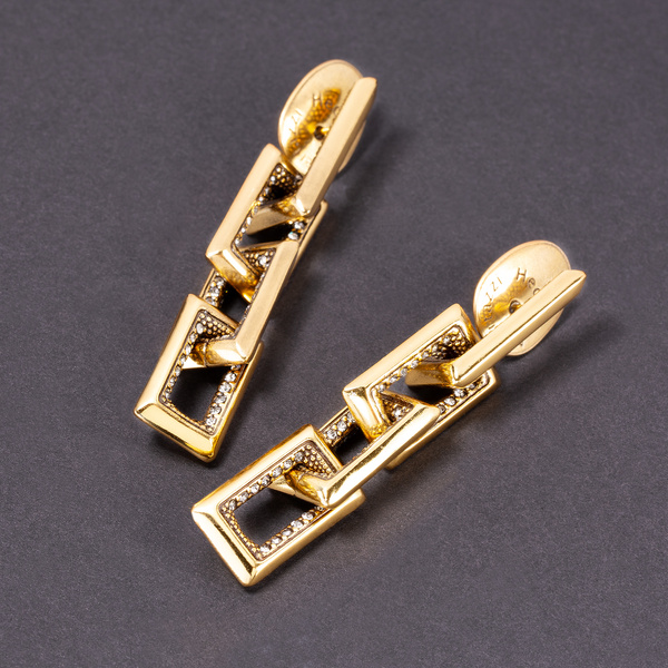 Pozłacane kolczyki w formie prostokątów z kryształami. TWÓJ CZAS NA  BIS