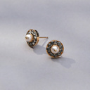Małe złocone kolczyki z perłą i szarymi kryształkami. KRYSZTAŁ
