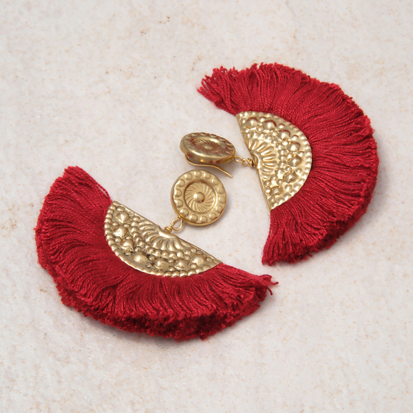 Ornamentalne pozłacane kolczyki wachlarze w czerwieni. CZERWONE POMARAŃCZE