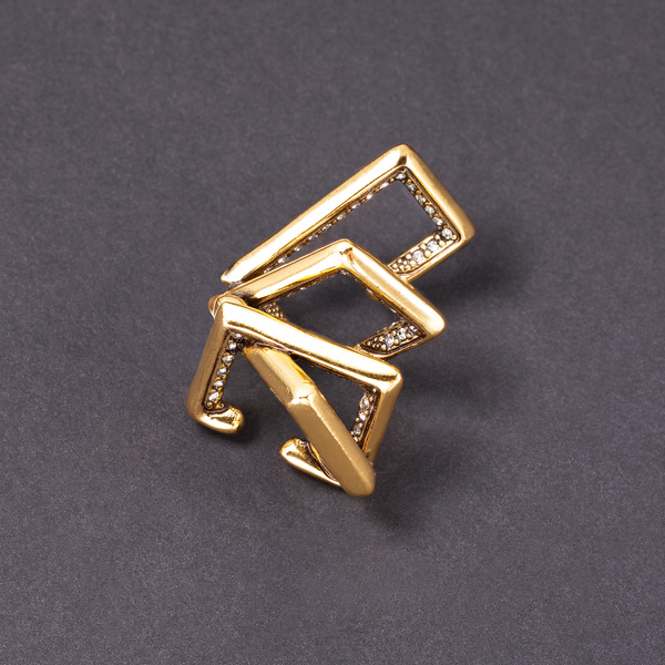 Prawa pozłacana nausznica z prostokątów z kryształami. OKNA DUSZY