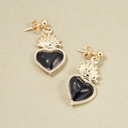 Wiszące kolczyki serca wotywne w wersji czarno złotej. MIŁOSNA EKSTAZA