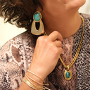 Złoty naszyjnik z zawieszką z turkusowym kamieniem. CASTEL DELL OVO