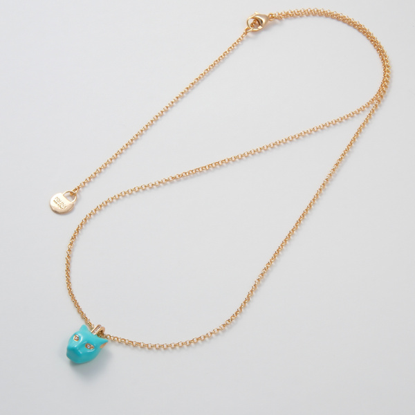 Złocony wisiorek z turkusową głową pantery z cyrkoniami. SŁODKIE MALEŃSTWO