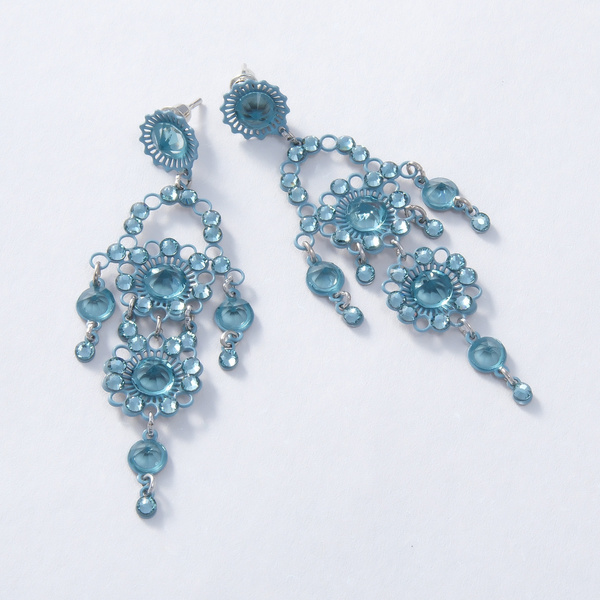 Kolczyki z rozetą i kwiatkami z kryształami w kolorze błękitu. PROSECCO VENETO