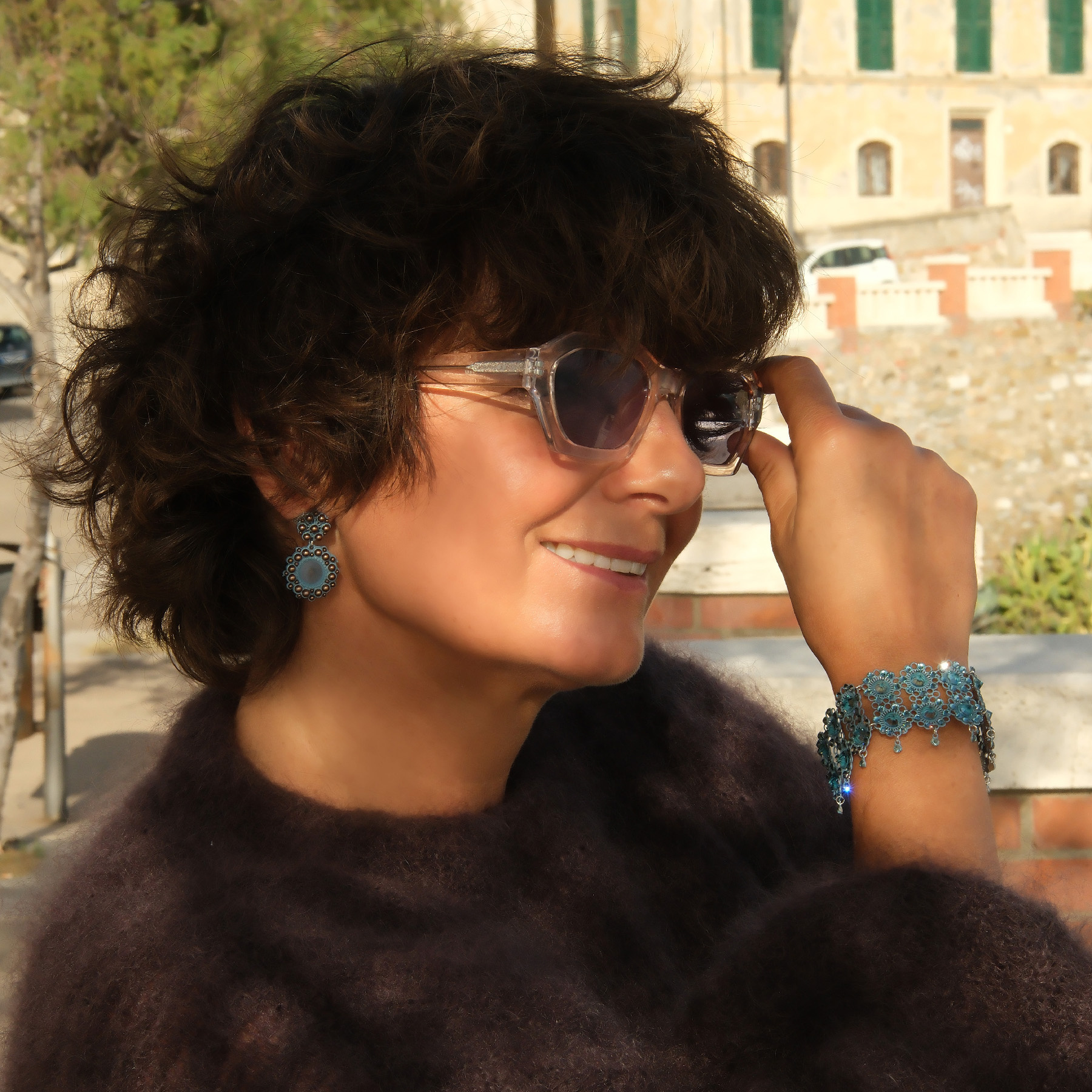 Bransoletka z modułów w delikatnym błękicie z kryształkami. GIRO IN GONDOLA