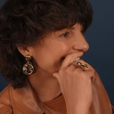 Kolczyki wiszące wkrętki koła z półksiężyców z perłą. SŁODKA NOC