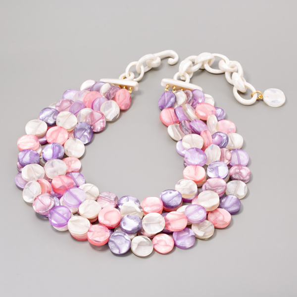 Pięciorzędowy naszyjnik z kolorowych krążków z żywicy. LATO POD PALMAMI