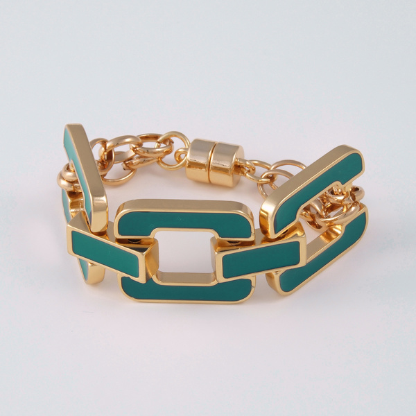 Pozłacana bransoletka z ogniw emaliowanych na zieleń. WIOSENNY BERLIN