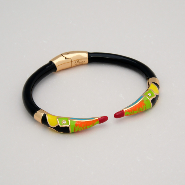 Pozłacana bransoletka z głowami tukanów z cyrkoniami. DZIÓBEK W DZIÓBEK