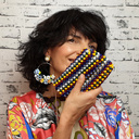 Duże kolczyki wiszące z różnokolorowymi kwiatami. GIARDINO