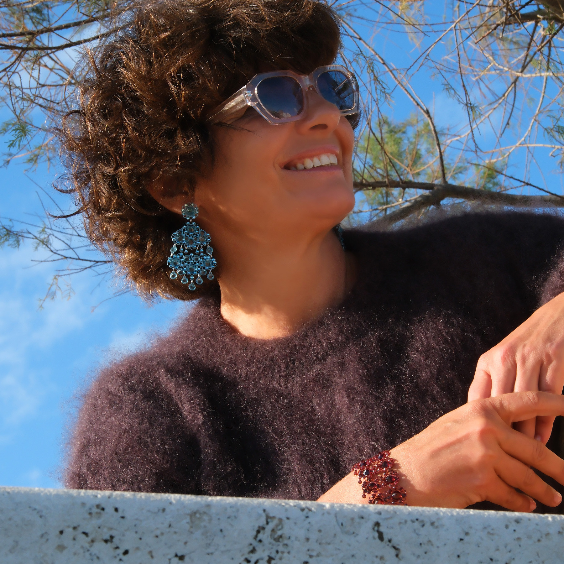 Kolczyki a la żyrandole z kryształami w błękicie. SALA DA BALLO