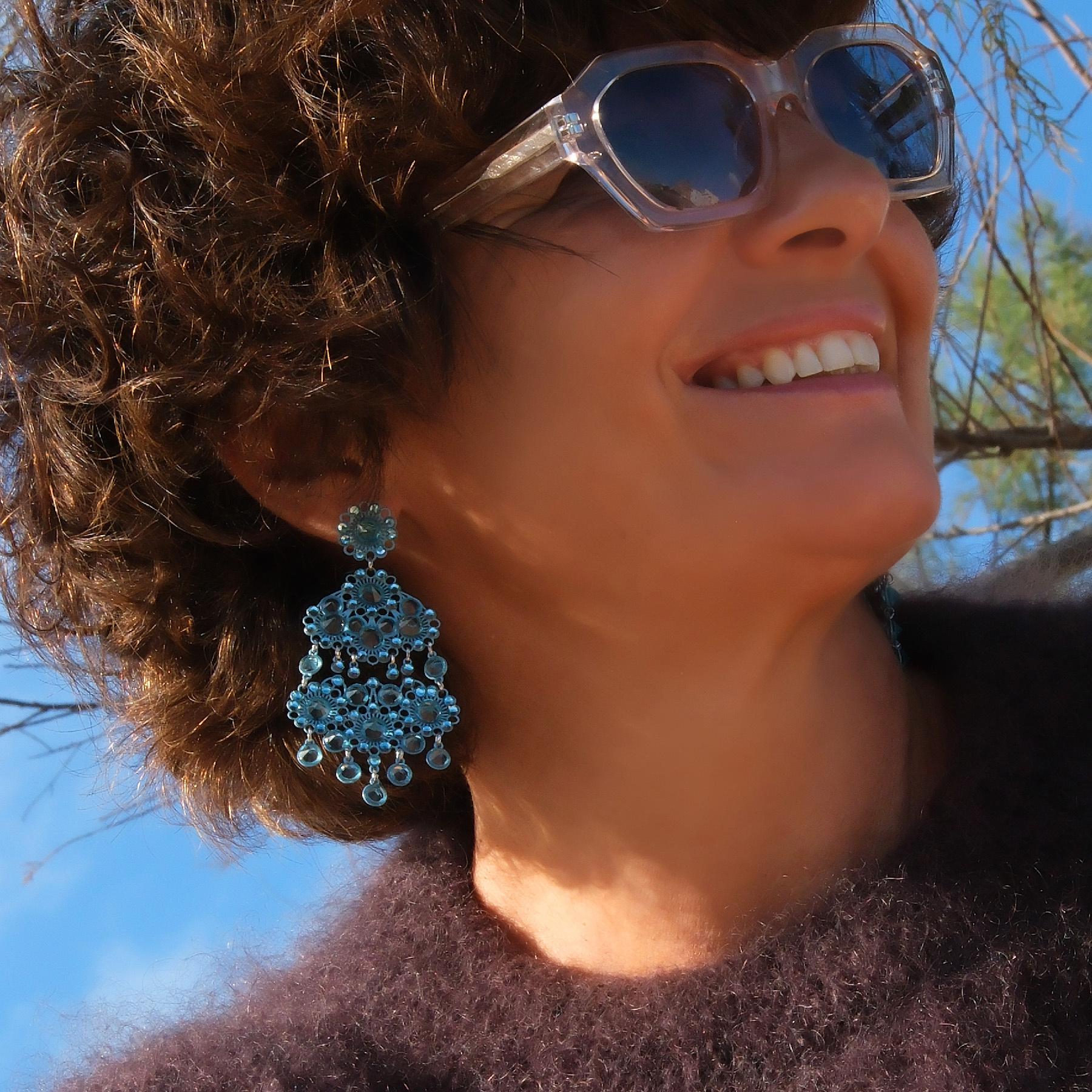 Kolczyki a la żyrandole z kryształami w błękicie. SALA DA BALLO