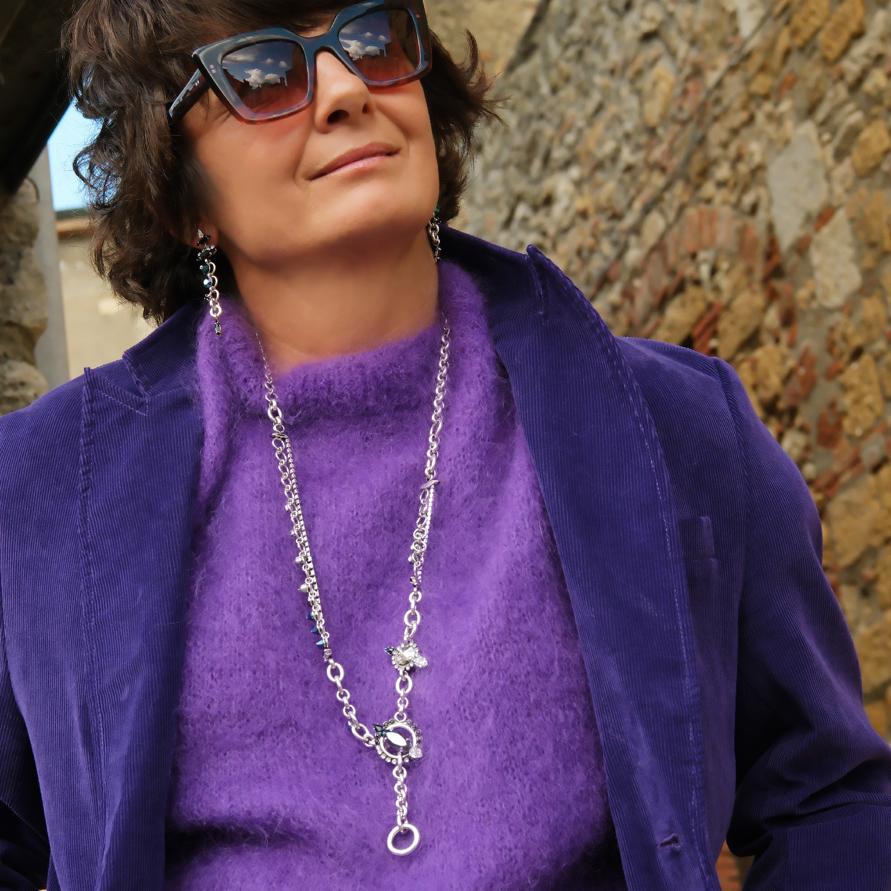 Srebrzane kolczyki łańcuchy z niebieskimi kryształami. LUSTRZANE CIASTECZKA