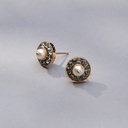 Małe złocone kolczyki z perłą i szarymi kryształkami. KRYSZTAŁ