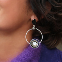 Srebrzone kolczyki koła z kryształkami w czerni i fiolecie. KOSMICZNA OTCHŁAŃ