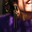 Złocone kolczyki z błękitnymi i oliwkowymi kryształkami. OLIWKA W OCEANIE