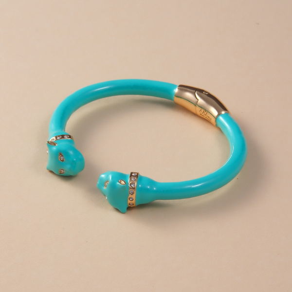 Sztywna otwarta bransoletka z dwiema głowami panter. MIŁO CIĘ WIDZIEĆ