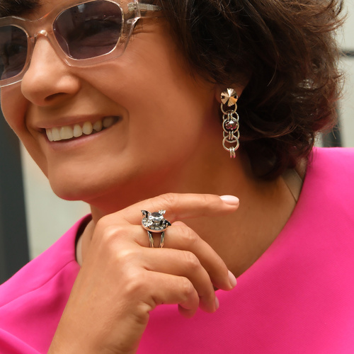 Srebrzone kolczyki z grubych okrągłych ogniw z kryształami. UKŁAD SŁONECZNY