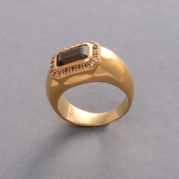 Pozłacany sygnet na mały palec z kwarcem dymnym. ENERGIA KWARCU